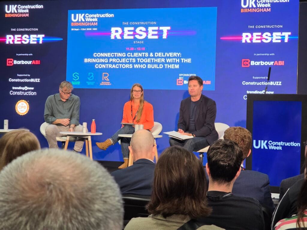 Rachael Owens on a panel at UK Construction Week